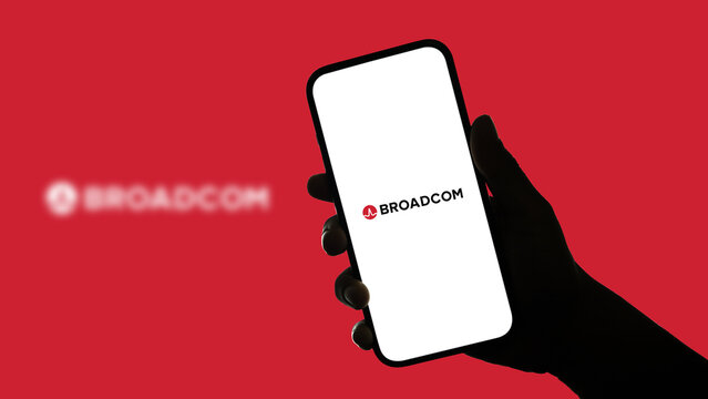Broadcom logo displayed on a smartphone screen &ndash; Delhi, India &ndash; June 04, 2025