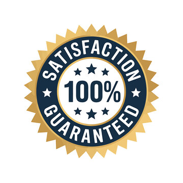 Satisfaction guaranteed seal badge with 100 percent and stars