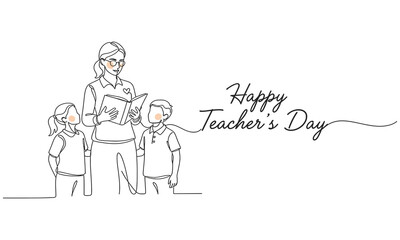 Fototapeta premium One continuous line drawing happy Teachers day. Simple vector web banner. One continuous line drawing with lettering