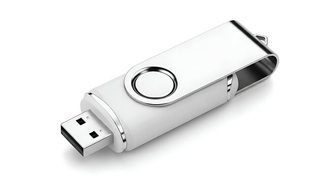 White Silver USB Flash Drive With Swivel Cover