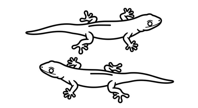 Simple black line art drawing of two geckos or lizards positioned one above the other and facing in opposite directions on a white background.