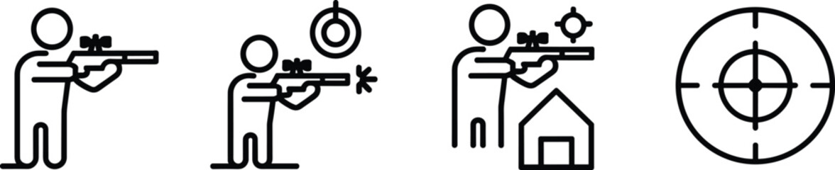 Sniper shooter and target icon set rifle aiming shooting symbol crosshair marksmanship line vector illustration collection isolated design © Hello there