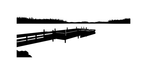 Vector silhouette of a wooden dock on a lake