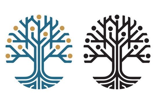 "Modern digital tree of life logo with circuit lines and data points"