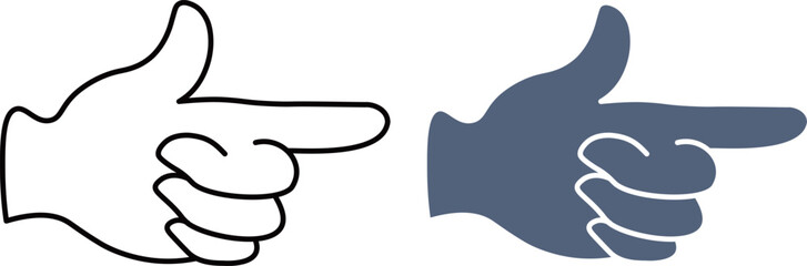 右を指差す親指が立った手の平のイラスト素材セット