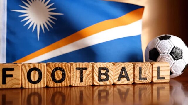 Football word blocks with Marshall Islands flag and soccer ball