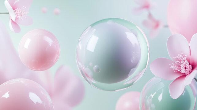 Soft Future Bloom: A Pastel 3D Spring Landscape with Floating Forms and Gentle Light