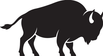 Obraz premium Black silhouette of a buffalo standing on white background also transparent background animal