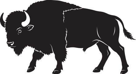 Fototapeta na wymiar Black silhouette of a bison walking right also transparent background buffalo