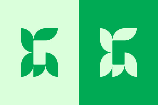 Minimalist lettermark G logo formed with geometric leaf shapes. A modern monogram combining typography and natural elements, creating a clean eco-inspired symbol suitable for organic brands