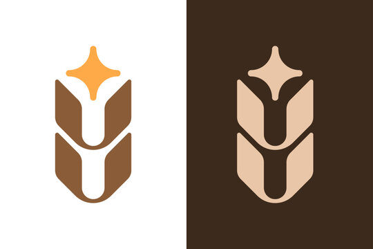 Modern lettermark I logo formed with geometric wheat shapes and a subtle star accent. A clean monogram symbol representing agriculture, farming, and natural growth, suitable for agribusiness.