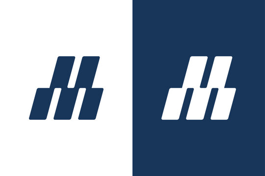 Modern lettermark M logo built with geometric bars suggesting upward growth and corporate stability. A clean monogram symbol ideal for finance, consulting, business, or investment brands.