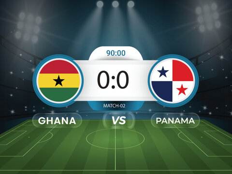 Ghana vs Panama 2026 world cup match with scoreboard and broadcast schedule template design