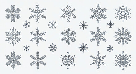 Collection of Various Snowflakes with Unique Patterns. © Kurdi
