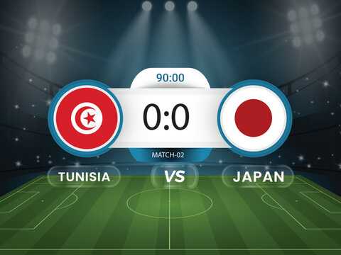 Tunisia vs Japan 2026 world cup match with scoreboard and broadcast schedule template design