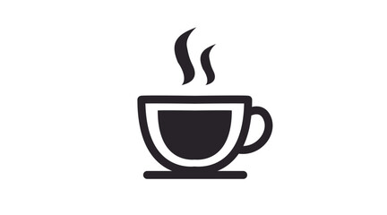 Obraz premium Clean black line vector icon of a coffee cup, representing hot drinks, cafs, breakfast, beverages, hospitality, and relaxation. Minimalist and modern design ideal for UI/UX interfaces, apps, websites