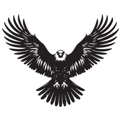 Obraz premium Black eagle flying wings spread powerful predator bird vector illustration