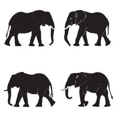 Fototapeta premium African elephants walking family silhouette flat design vector illustration