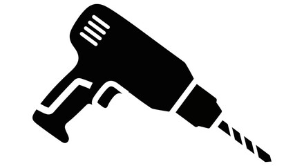 Black silhouette illustration of a handheld electric drill on a white background representing tools and hardware for construction and DIY projects effectively. © Muhammad