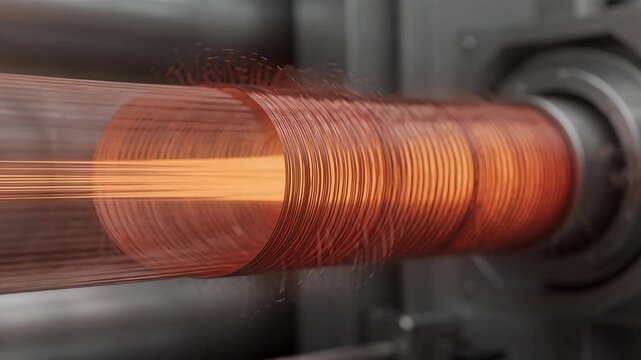 Medium shot of lowtow acrylic precursor fibers undergoing controlled oxidation process highlighting fine fiber detail and uniform stabilization before carbonization.