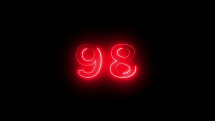 Red neon number ninety eight on black background