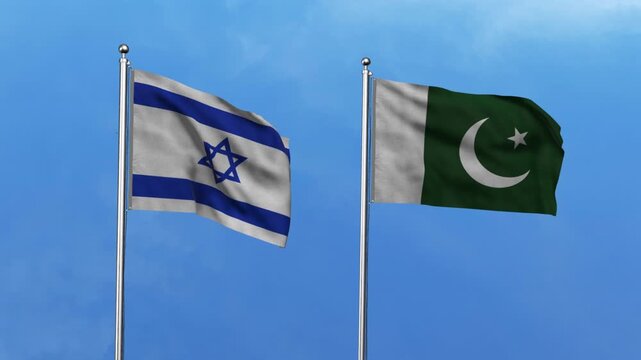 Israel and Pakistan Waving Flags, 3D Illustration