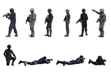 Obraz premium soldiers of the military and police special forces in tactical poses isolated on a white background