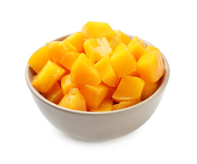 Pickled peaches in bowl isolated on white