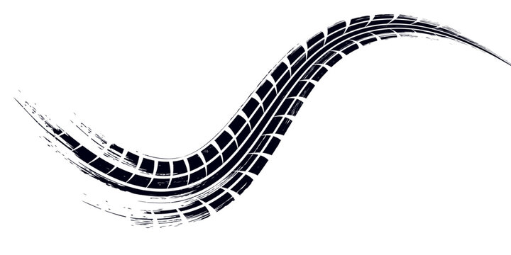 Black and blue tire track vector illustration car, motorcycle, and truck tire marks vehicle wheel trails with grunge effect for graphic design
