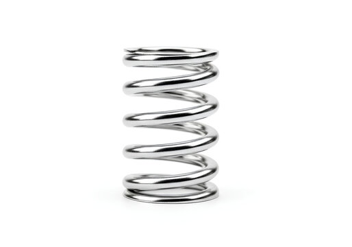 Closeup of a Shiny Metal Coil Spring on a White Background.