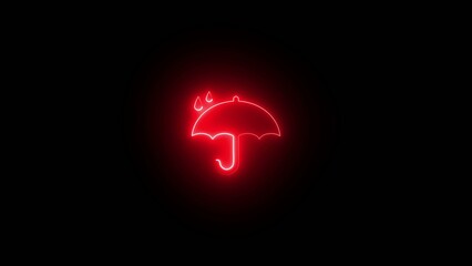 Red neon umbrella with raindrops on black background 1