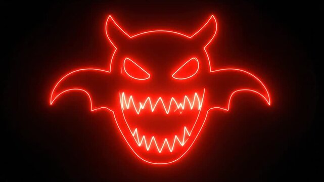 Glowing Red Neon Devil Face Animation.