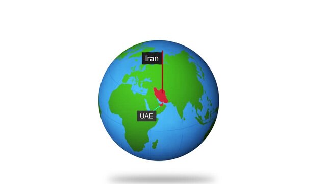 Iran and UAE map highlighted on world map 08 animated motion background video footage dynamic visual for digital media presentations marketing screens