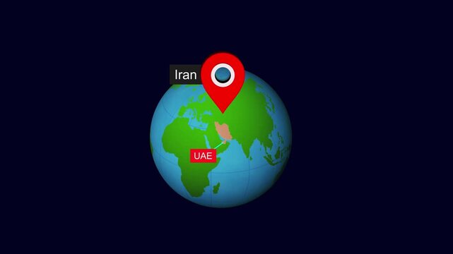 Iran and UAE map highlighted on world map 09 animated motion background video footage dynamic visual for digital media presentations marketing screens