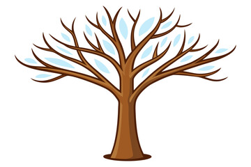 Obraz premium Leafless tree with frosted blue leaves in winter setting on isolated white background – minimalistic natural illustration