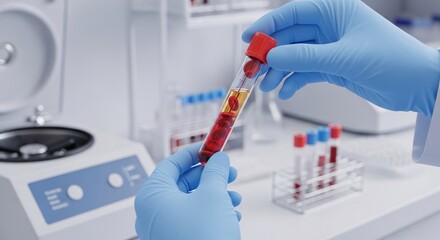 Fototapeta premium Medical professional handling blood sample.