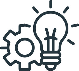Obraz premium Gear light bulb icon, innovation symbol, creativity design, problem solving vector, technology idea illustration, engineering concept graphic, brainstorming art logo