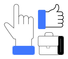 Obraz premium Business communication. Hand gestures interaction and approval, accompanied by a briefcase professional work. Business tools for branding, teamwork, strategy, presentations, and communication