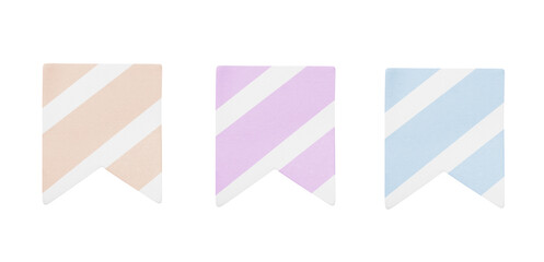 Blank pastel striped paper flag notes isolated template celebration marker concept