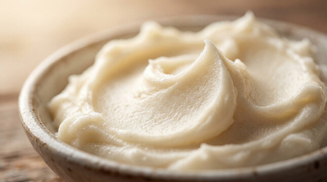 Macro Close-up of Creamy White Murumuru Butter Peaks in Sunlight