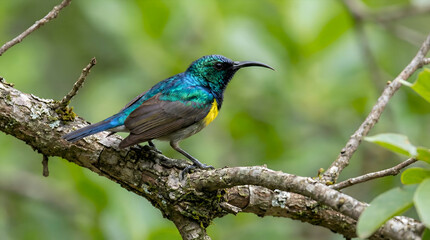 Obraz premium Colorful Sunbird Perched on a Branch