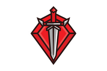 Vector illustration of a sword inside a red diamond shape design