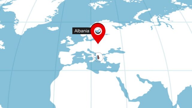 Albania map heiglighted on the world map 17 1 animated motion background video footage dynamic visual for digital media presentations marketing screen