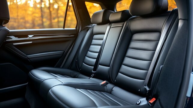 Interior view of seats inside a modern car, showcasing contemporary design, comfort, and advanced automotive styling