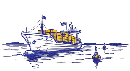 Cargo container ship sailing past navigation marker buoys © Husmath