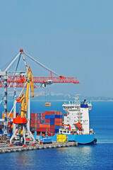 Fototapeta premium Container ship loading in Odessa, Ukraine