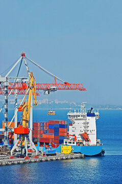 Container ship loading in Odessa, Ukraine