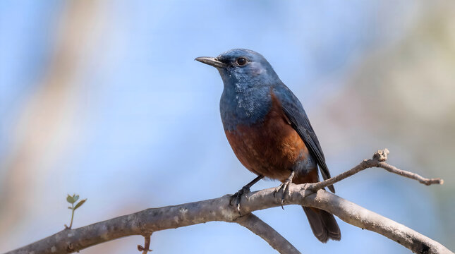 Blue Rock Thrush Perched on Branch