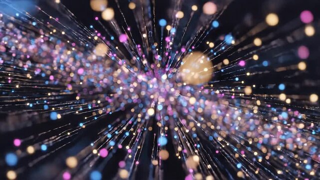 Abstract Colorful Particles Exploding and Expanding in Dark Space.