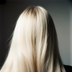 Naklejka premium In a peaceful indoor space, long blonde straight hair falls gracefully. The gentle light of late afternoon creates a calming atmosphere, inviting tranquility and introspection Generative AI